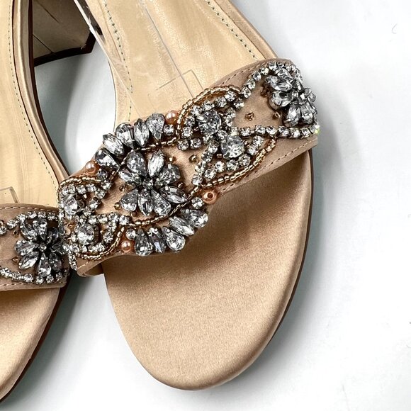 Betsey Johnson Size 5.5 Mel Champagne Satin Low Block Heels Dress Sandals‎ Shoes - Picture 8 of 16